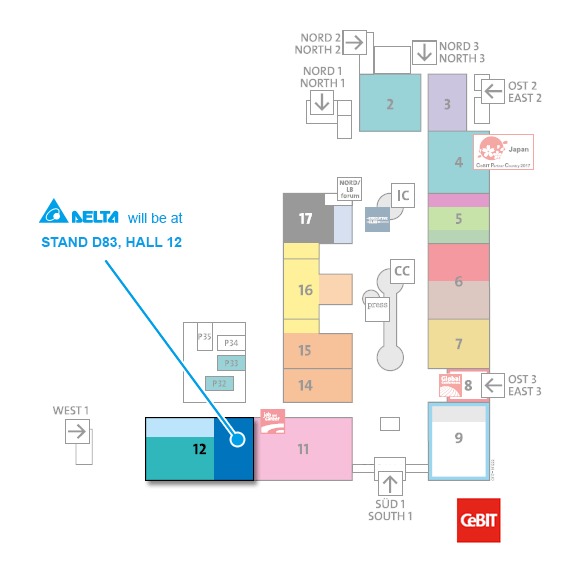 CeBIT 2017 map - Delta at stand D83, Hall 12