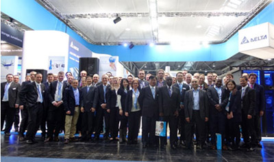 Group Photo, Delta and EMEA partners at Delta’s booth at CeBIT 2016.