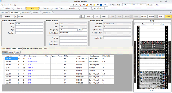 Delta’s InfraSuite Manager can show the correct installation location of servers and network devices.