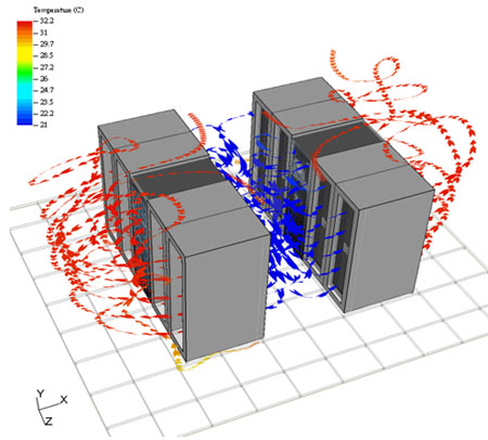 Air flow of in-row air-conditioning illustrated