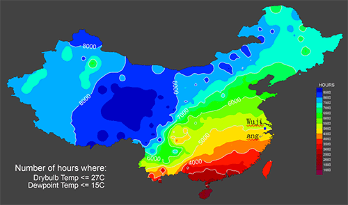 Temperature distribution in China throughout the year