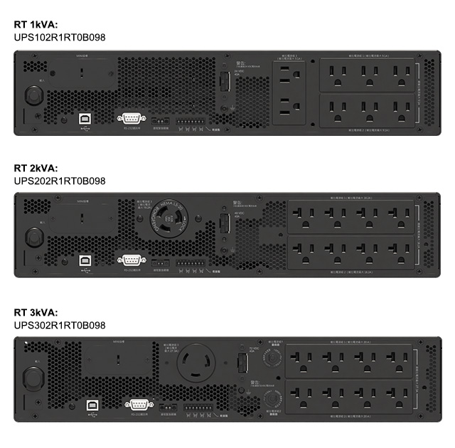 Amplon RT 1/2/3 kVA UPS rear views for Taiwan