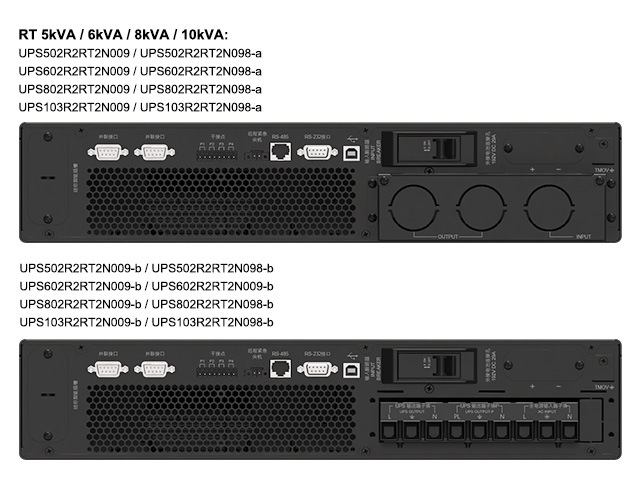 Amplon RT 5/6/8/10 kVA UPS rear views for China